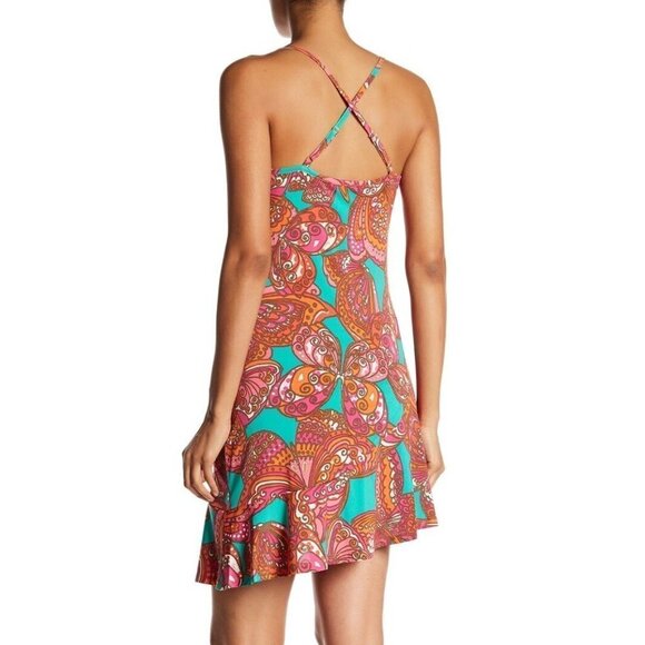 Trina Turk Moonlight Butterfly Asymmetrical Hem Dress Size Small Medium - Picture 2 of 14